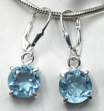 Ohrhänger 925 Silber Klappbrisur runder, facettierter Blautopas UNIKAT NEU