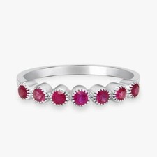 18k Echt Weißgold Natürlich Rot Rubin Halbe Ewigkeit Band Hochzeit Damen Ringe