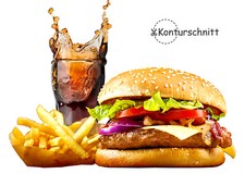 1x Imbisswagen / Schaufenster Aufkleber Imbiss Hamburger Pommes Cola ver. Größen