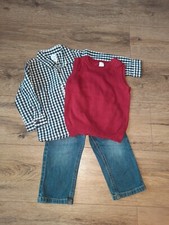 Set Jeans Oberhemd kariert Pullunder Weste, Gr. 86