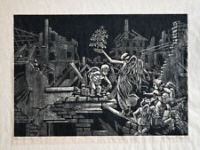 c1943 Engel in Ruinen Weihnachten Otto Nückel Signierte Original-Holzschnitt