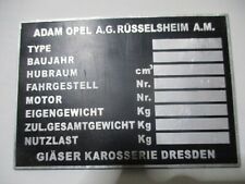 Typenschild Opel Oldtimer Schild Gläser Karosserie Kapitän Admiral s64