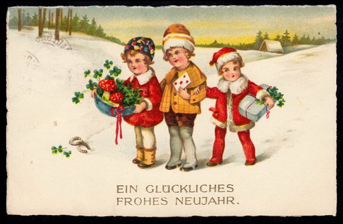 Neujahr drei mädchen mit - ak,