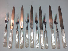12 Teile Gabeln Messer Obst Besteck Sheffield 925 er Sterling Silber Perlmutt