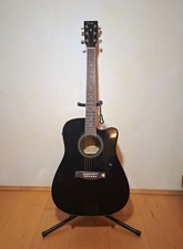 Electro-Acoustic Westerngitarre "Tenson" Dreadnought schwarz 4/4 Cutaway, Tasche