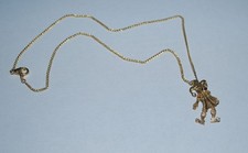 Halskette mit Harlekin beweglicher Hampelmann goldfarben Modeschmuck Länge 52 cm