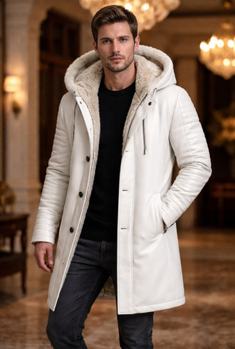 Herren weiß leder - leder, kapuze