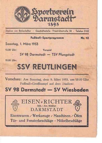 Fussball programmheft 52 53 - , 52/53
