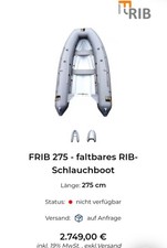 Schlauchboot FRIB 275 Faltbares Motorschlauchboot Dingi F-Rib bis 15PS