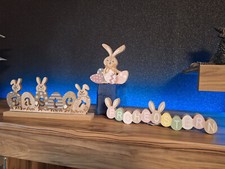 3 tlg. Osterdeko Set: Holz/ MDF Schriftzug / Hase/ Ei (Stand-/Tischdeko)