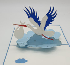 3D Pop Up Karte Geburt Storch