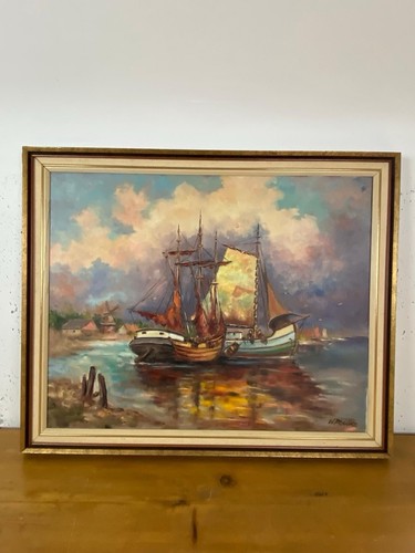 ölgemälde schiffe hafen - schiffe,