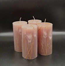 4 Stück  Rustic-Kerzen mit gold Verzierung sand (beige) , handbemalt  140x70 mm