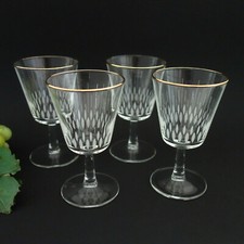 4 stilvolle Weingläser Goldrand Linien Gravur 50er 60er Vintage