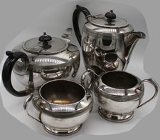 S-1057 Tee- und Kaffeekanne, Set 4-teilig, Antik, England,Zinn-versilbert