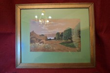 Kleines, sehr altes LANDSCHAFTSGEMÄLDE "REETGEDECKTE  HÄUSER  AN  DER  NORDSEE"