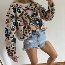 ♥️Zara Knit Limited Edition Pullover Stickerei Bestickt Pailletten Blumen