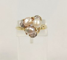 edler 14 kt. 585 Gold Damen Ring 3x Echte Perle 4x echt Diamant Damenring 80er