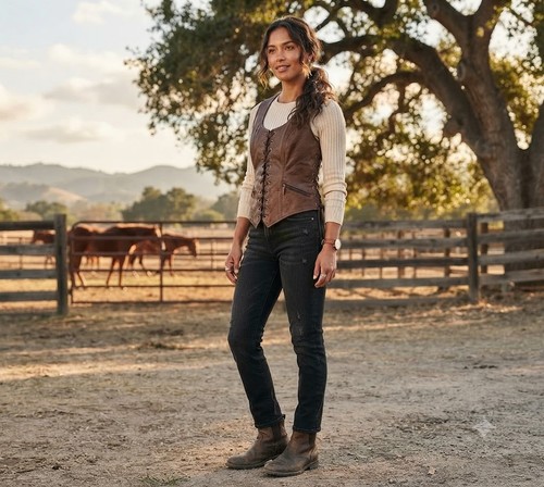 Women brown leather vest in - women's,