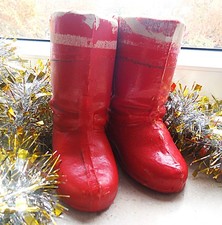 2x alte Nikolausstiefel aus Pappe, Pappmachee, 60er Jahre