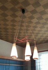 TEAK DECKENLAMPE 60ER JAHRE OPALGLAS MIDCENTURY DENMARK DESIGN