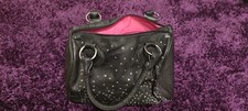 Handtasche Tasche schwarz Strasssteinen Atmosphere / Primark pinkes Innenfutter