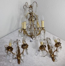 Maison Baccarat Jugendstil Lüster & Wandleuchter Set 20er Jahre Kristalle Glas