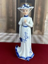 FIGUR AUS PORZELLAN TEILS HANDBEMALT GALANTE DAME 21,5cm 