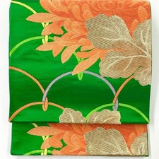 4946# Japanischer Vintage Fukuro Obi Gürtel Kimono Stoff Seide traditionell grün