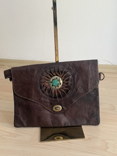 Vintage leder clutch - clutch, braun