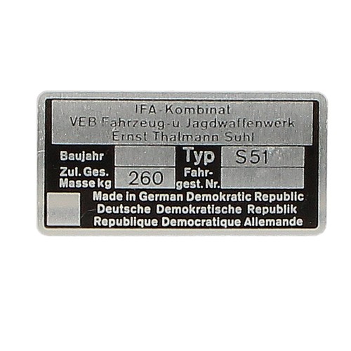 Simson s51 typenschild - typenschild, blanko