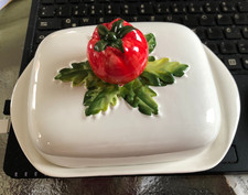 Butterdose mit Deckel Bassano Tomate 3D Keramik Italien Neuwertig