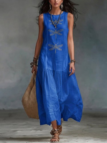 Damen maxikleid libellen print - damen,