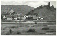 AK Beilstein (Mosel) bei Cochem -Fluss, Kirche, Burgruine, Fähre, Boot -ca. 1950