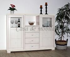 Massivholz Highboard weiß lasiert Kiefer massiv Vitrine Wohnzimmer schrank