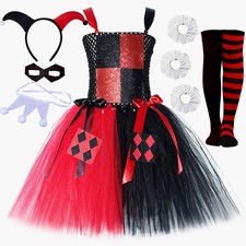 DE Mädchen Gruseliges Clownkostüm Halloween Hofnarr Cosplay Kostüm Fancy Outfit