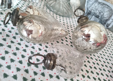 ⭐ Clayre & Eef 3er-Set Edel Christbaumschmuck Glas Silber Bauernsilber ⭐ Vintage