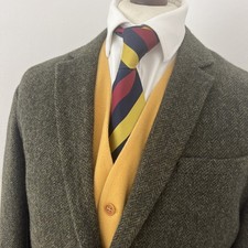 JACK WILLS x MOON TWEED Herren 44 Blazer Jacke grün Fischgrät halb gefüttert