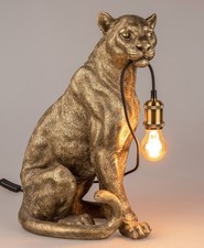 Tischlampe, Leuchte Katze , Löwe sitzend H. 52cm antik gold schwarz Formano