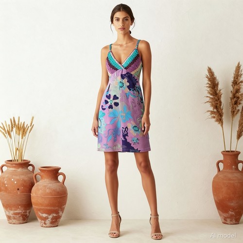 Boho knielang kleid mehrfarbig - boho,