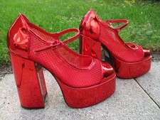 Seltene Metallisch Extreme Plateau-Blockabsatz Riemen High heels Gr.38