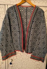 50/52 Tolle Jacke Boho Ethno Trachtenstil Ausgefallen Blau Weiß warm Winter Herb