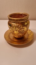schöner antiker Retro Deko Topf und Teller aus Ton, Gold