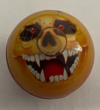 Murmel: 90er Spielzeug Kugel mit Flüssigkeit / Monster-Motiv / gelb-schwarz
