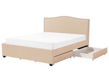 Polsterbett Doppelbett Bettkasten 180x200 Beige Schublade Kopfteil Lattenrost