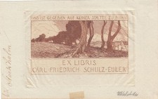 Exlibris Bookplate Radierung Otto Ubbelohde 1867-1922 Hügellandschaft Haus Probe