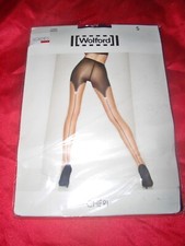 WOLFORD Cheri sexy Strapsoptik Nylons Strumpfhose mit Naht schwarz Gr. S OVP