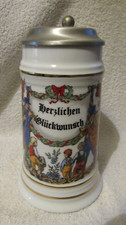 Bierkrug mit Zinndeckel Dr. Merkle Musiker Handarbeit