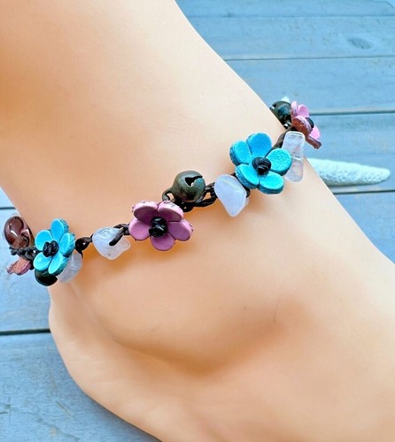 Fusskette blüten echt leder - blüten,