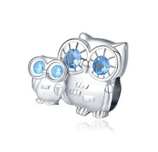 Charm Perle 925 Silber Eule Eulen Vogel Steinchen - Anhänger für Pandora Armband